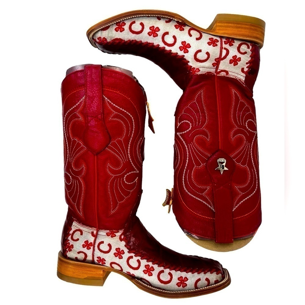 LOS ALTOS MEN'S LEATHER GENUINE EEL RED WESTERN BOOTS - Picture 6 of 16